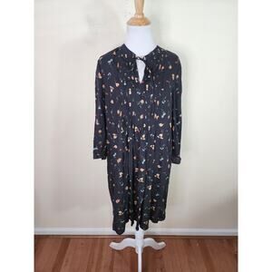 ANA Women's Black Floral Bell Sleeve Shift Dress Size Small Cottagecore NWT